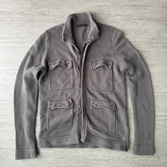 Reiss Mens Sweater Button Cardigan 4 Pocket Gray Knit Size Small 100% Cotton - Picture 1 of 8